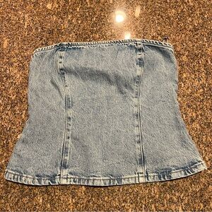 Zara Blue Denim Strapless Top
